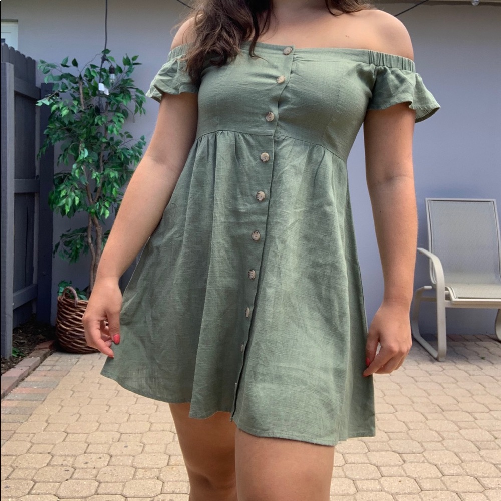 Olive green off the shoulder dress